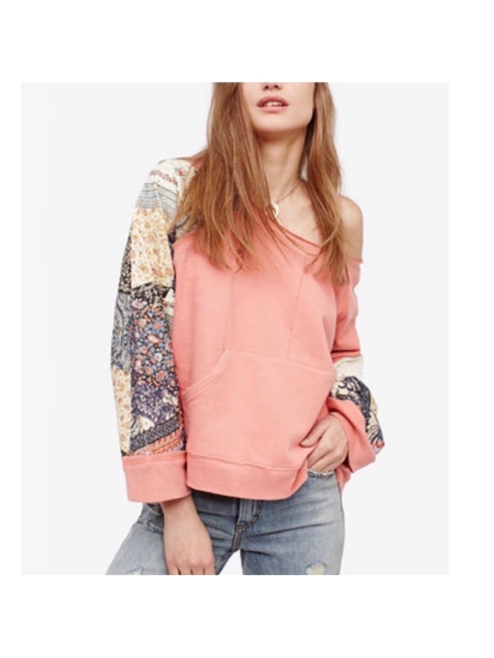 Free People Sun’s Out Patchwork Sleeve Pullover boho Top - Picture 3 of 7
